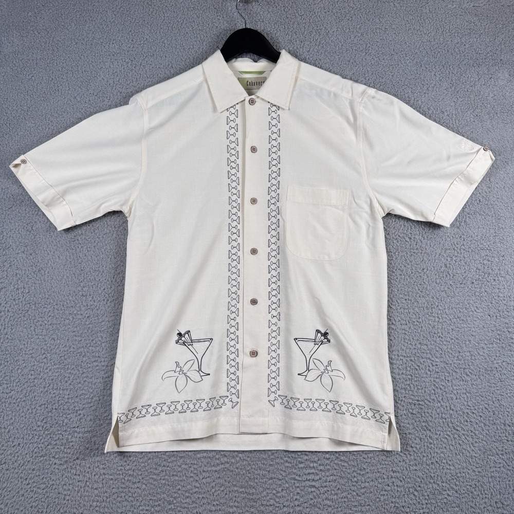 Cubavera Shirt Mens Small Bowling Lounge Martini Cocktal Embroidered Button Up‎